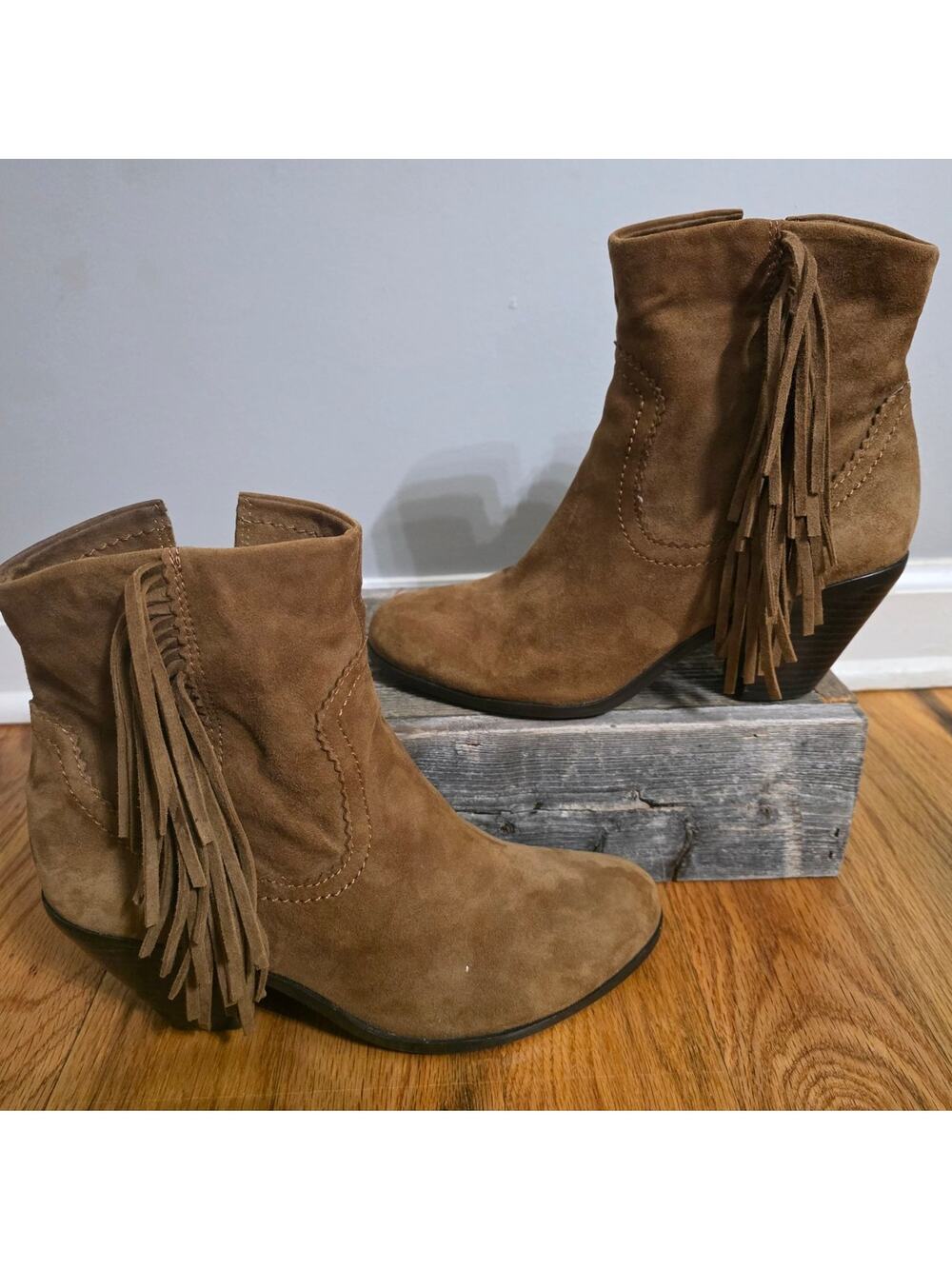 Sam Edelman Louie Fringe Suede Ankle Boots Brown Size 7M